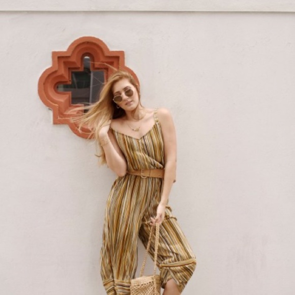 Striped Tan Jumpsuit